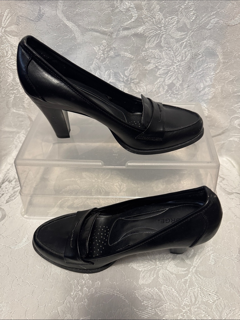 George Black Leather-Look Heeled Loafers